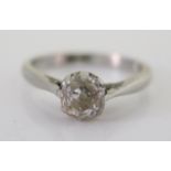 A Platinum and Old Cut Diamond Solitaire Ring, size I, 2.9g, 6mm stone