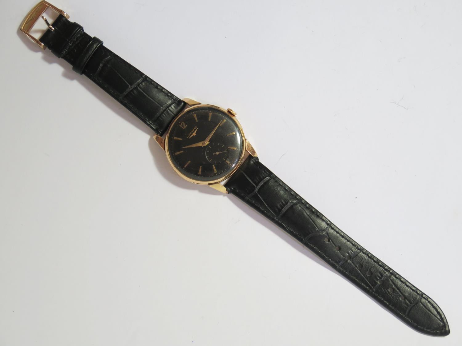 A Gent's Longines Manual Wristwatch in an 18k gold 37mm case, 12.68z movement no. 9535773, running - Image 3 of 3