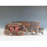 A Rare German 18th Century Wooden, Hand Painted Four-In-Hand Coach Carriage (26cm approx) in it's