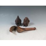 A Georgian Treen Clay Pipe Case (15cm long, flask and nut cracker (missing screw)