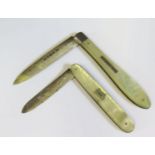 Two Victorian Silver and Mother of Pearl Fruit Knives