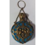 A 19th Century Turquoise Glass and Gilt Overlay Scent Bottle, 92mm
