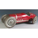 A Marx Tinplate Clockwork Racing Car in Red "410", motor does not work (27.5cm approx).