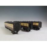 Three Tinplate O Gauge GWR Carriages (Unknown Maker), Two First Class and One Other. Some 'makeshif