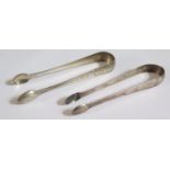 Two Pairs of Bright Cut Silver Sugar Tongs, Newcastle and one other, 68g