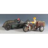 Two Hubley Cast Iron Toys, One Racing Car and The Other a "CRASH CAR" Trike.