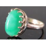 A 9ct Gold and Jadeite Ring by CE & FD LD, size N, 3.9g, stone 14x9mm