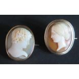 Two Small Shell Cameo Brooches, one decorated with a male bust in profile in a 9ct setting and the