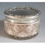A Sterling Silver Top Cut Glass Dressing Table Pot, 8cm diam.
