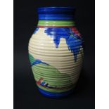 A Clarice Cliff Bizarre Jug in the Rudyard Lotus Pattern, 29cm, marked to the base