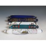 Four Victorian Glass and Enamel Rolling Pins, one with sailor's fairwell