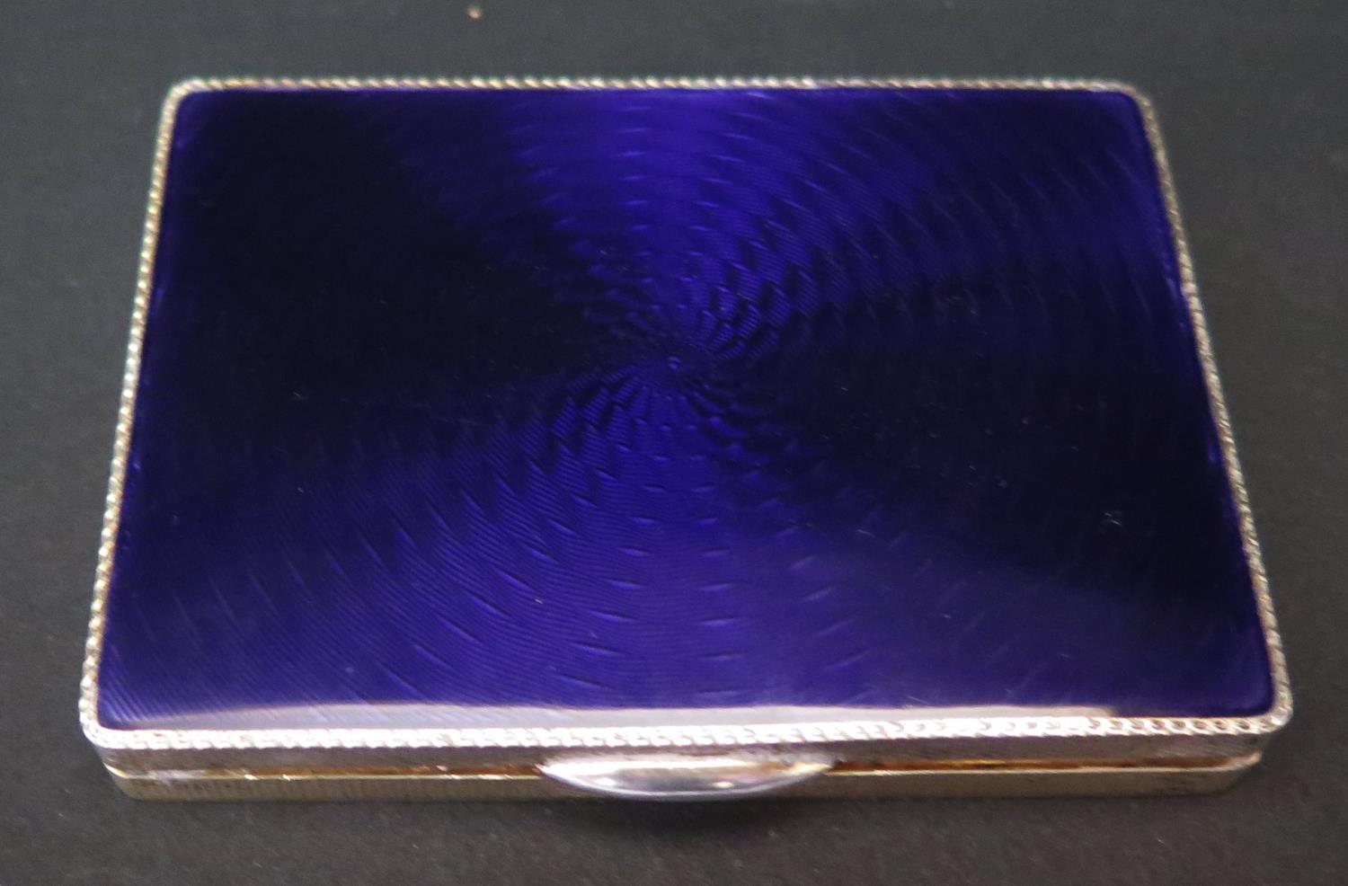 An Asprey Silver and Amethyst Guilloché Enamel Box with engine turned decoration, London 1931, 8x5. - Image 3 of 3