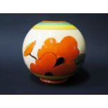A Clarice Cliff Bizarre Fantasque 370 Globe Vase in the Red Roofs pattern, 1931-32, 15cm