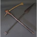 An African Songye Bronze Axe (blade 35cm) and wooden spear