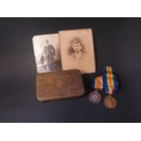 A WWI Two Medal Group awarded to 95549 GNR. T. WILLS. R.A., also with Christmas 1914 tin and two
