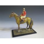 A Cold Painted Spelter Horse with Jockey Table Lighter