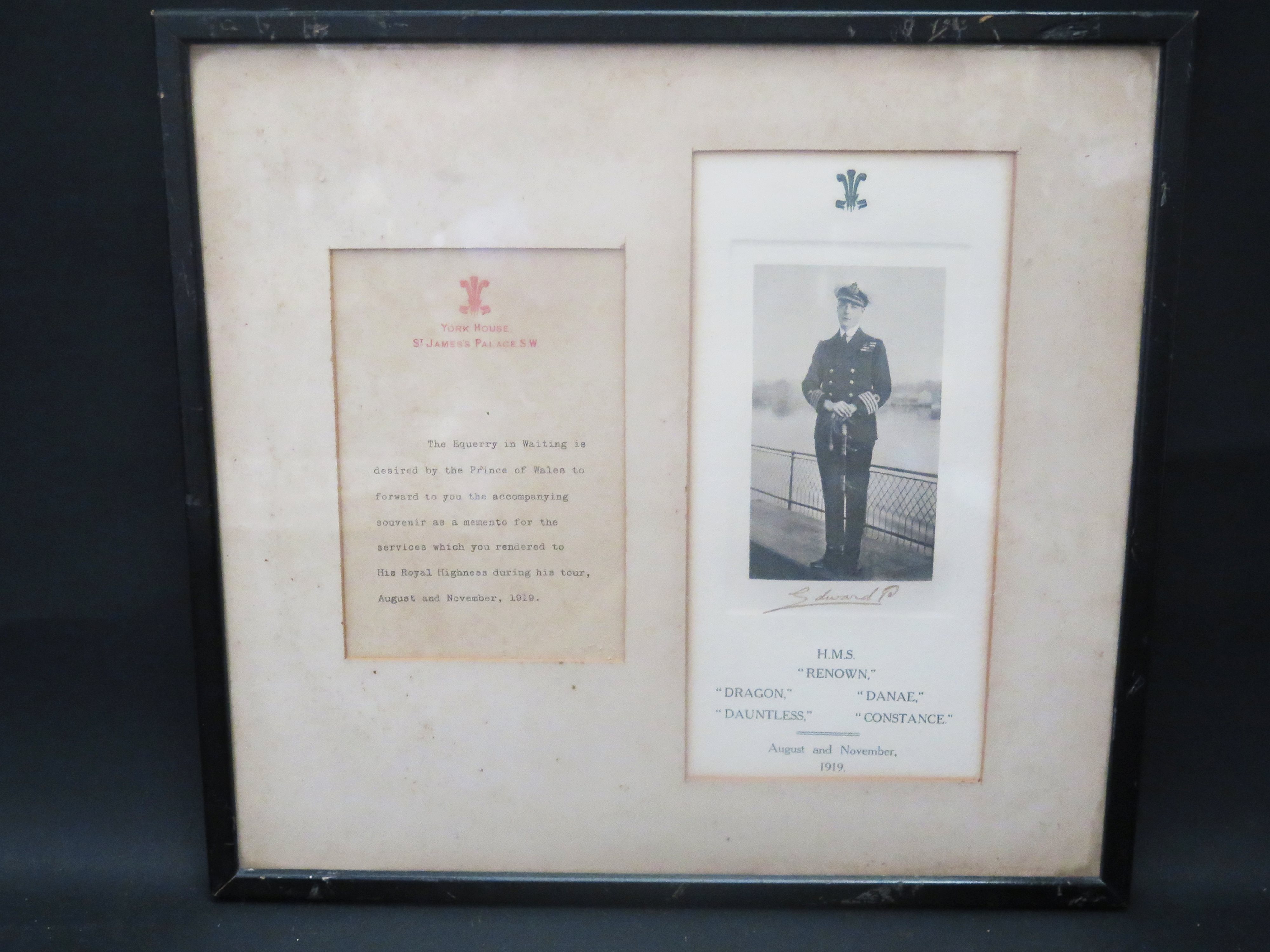 A Rare Prince Edward Presentation Signature in ink with printed photograph of him in full Officer' - Image 2 of 2