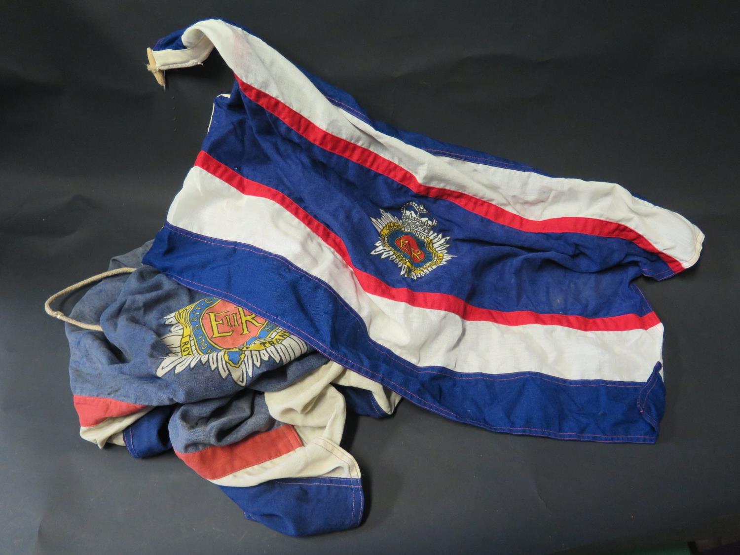Two Royal Corps of Transport Flags, largest 180x95cm