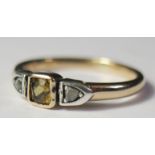 An Antique Rose Cut Diamond and Citrine Ring, size K.5, 2.8g