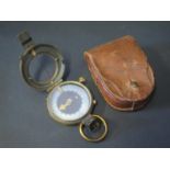 A WWI Verner's Pattern Marching Compass with leather pouch with owner's name A.C. Jennings