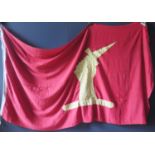 A Flag _ red with yellow hand holding sword, marked in pen NO.11 BIBBYS, 250x125cm