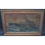 S.S. NILE in heavy seas, unsigned watercolour, F&G, 49.5x29.5cm