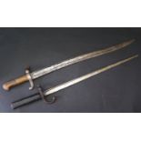 A French Model 1842 Yataghan Sword Bayonet with brass grip for the Model 1840 Percussion Carbine (