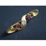 A 15ct Gold, Ruby and Diamond Brooch, 3.3g, 42mm