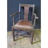 A Royal Mail Steam Packet Company Oak Framed Chair with label R.M.S.P. label under seat