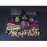 A Selection of Military Oddments including Royal Army Service Corps Cigarette Box, cloth badges,