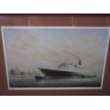 E.D. Walker, Queen Elizabeth 2 in the Mersey, print, F&G, 56x38cm image size