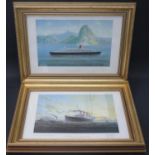 Two Artist Endorsed Limited Edition Prints: R.M.S. AQUITANIA and QUEEN ELIZABETH 2, F&G, 39x27cm