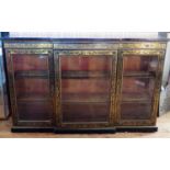 A 19th Century Ebony and Brass Inlaid Glazed Breakfront Display Cabinet, 177(w)x110.5(h)x41(d)cm