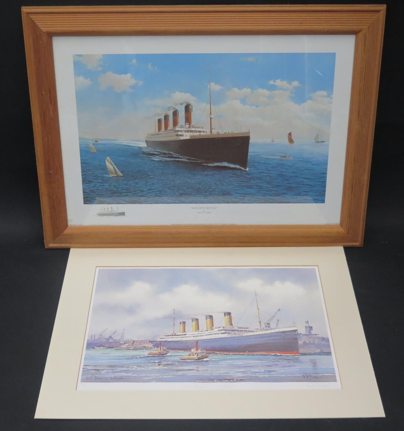 K.W. BURTON, S.S. TITANIC, limited edition print, F&G, 37x26cm and one Date With Destiny Print by