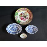 Two Meissen Onion Pattern Porcelain Dishes, largest 18.5cm, pin dish and a hand painted