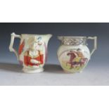 A Prattware Jug depicting Lord Wellington and General Hill (13cm) and one other of Wellington in the