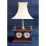 An Unusual Lamp with the base incorporating a barometer and thermometer, base 39cm wide