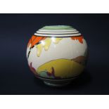 A Clarice Cliff Bizarre 370 Globe Vase in the Honolulu Pattern, 1933-35, 15cm