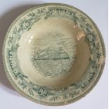 A Victorian Plate decorated with an unidentified three masted steam ship, base stamped MADE IN