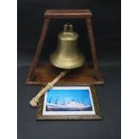 City of Port Elizabeth Ship's Bell on stand, 21.5cm diam. and picture. Ellerman Liner 1952-1971