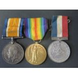 A WWI Medal Pair awarded to 53328 PTE. W.A. HARRIS. M.G.C. and Derby 1919 Peace medal