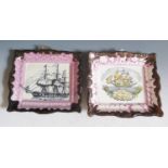 A Dixon Sunderland Lustre Plaque decorated with a ship of the line and poetic text 'May Peace &