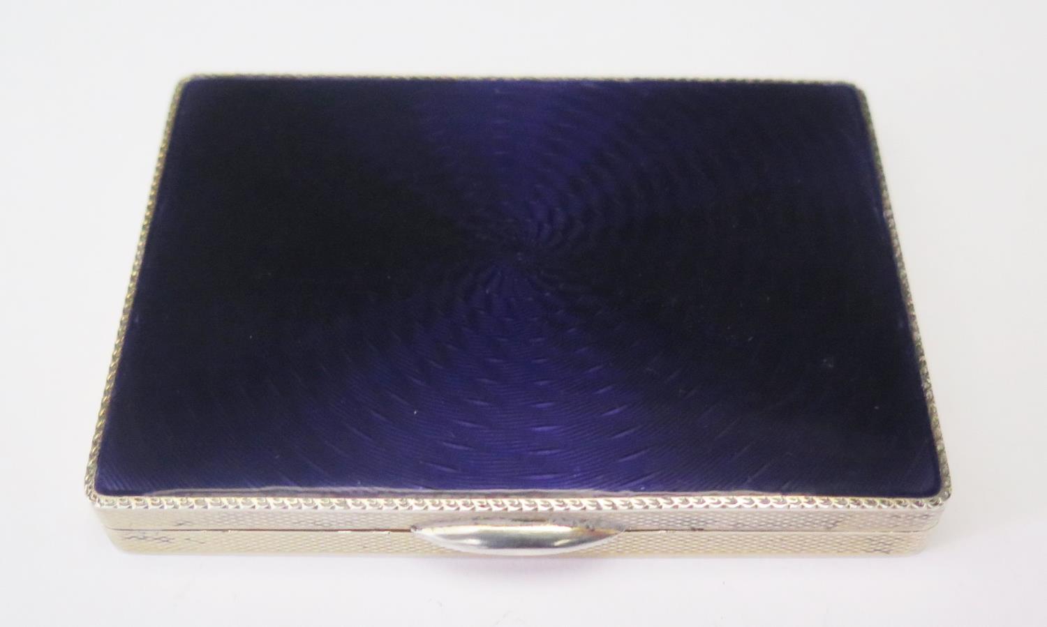 An Asprey Silver and Amethyst Guilloché Enamel Box with engine turned decoration, London 1931, 8x5.