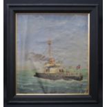 F. Lamport, H.M.S. Devastation, oil on canvas, framed 41x36cm