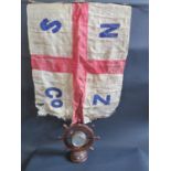 A New Zealand Shipping Company 'Ship's Wheel' Aneroid Barometer 29cm and flag