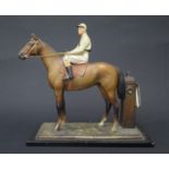 A Cold Painted Spelter Horse with Jockey Table Lighter