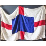 A Flag with white and red cross and blue rectangle to centre, 270x165cm