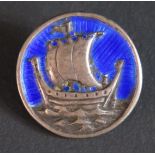 An IONA Silver and Enamel Brooch, decorated with an old sailing ship, 27mm, 10g