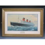 C.E. Turner, QUEEN MARY, print, signed J. Treasure Jones Captain, F &G, 62x33.5cm