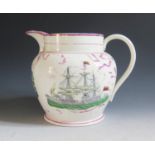A Large Sunderland Lustre Jug decorated with ship's portrait of Northumberland (launched at South